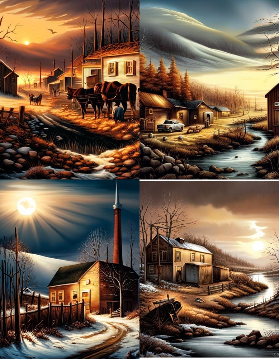 Nostalgic Cabin in Snowy Landscape Painting