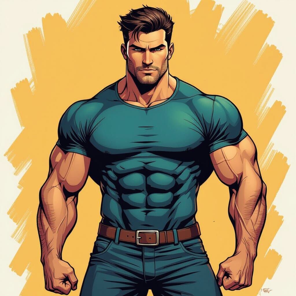 Muscular Man in Vibrant Comic Book Style