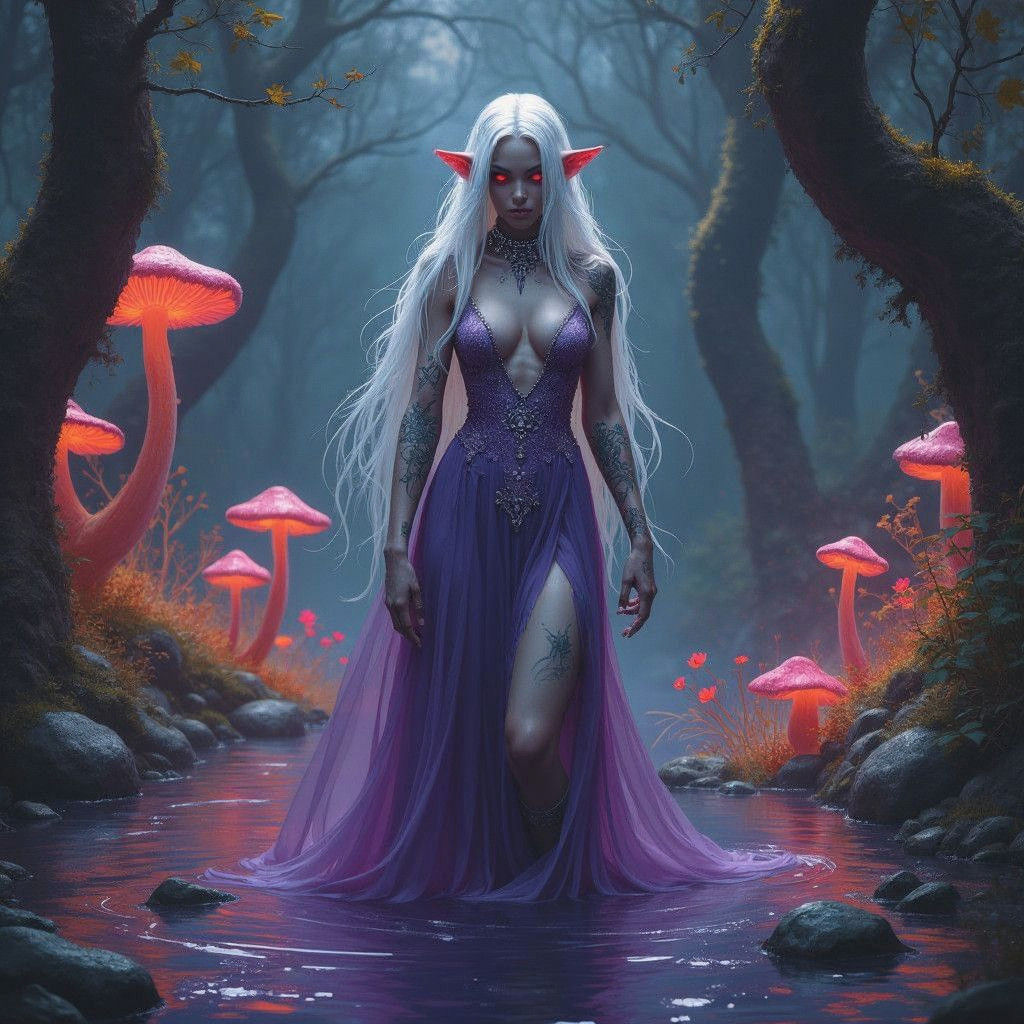 Drow Female in Underdark Pond, Frazetta-Inspired