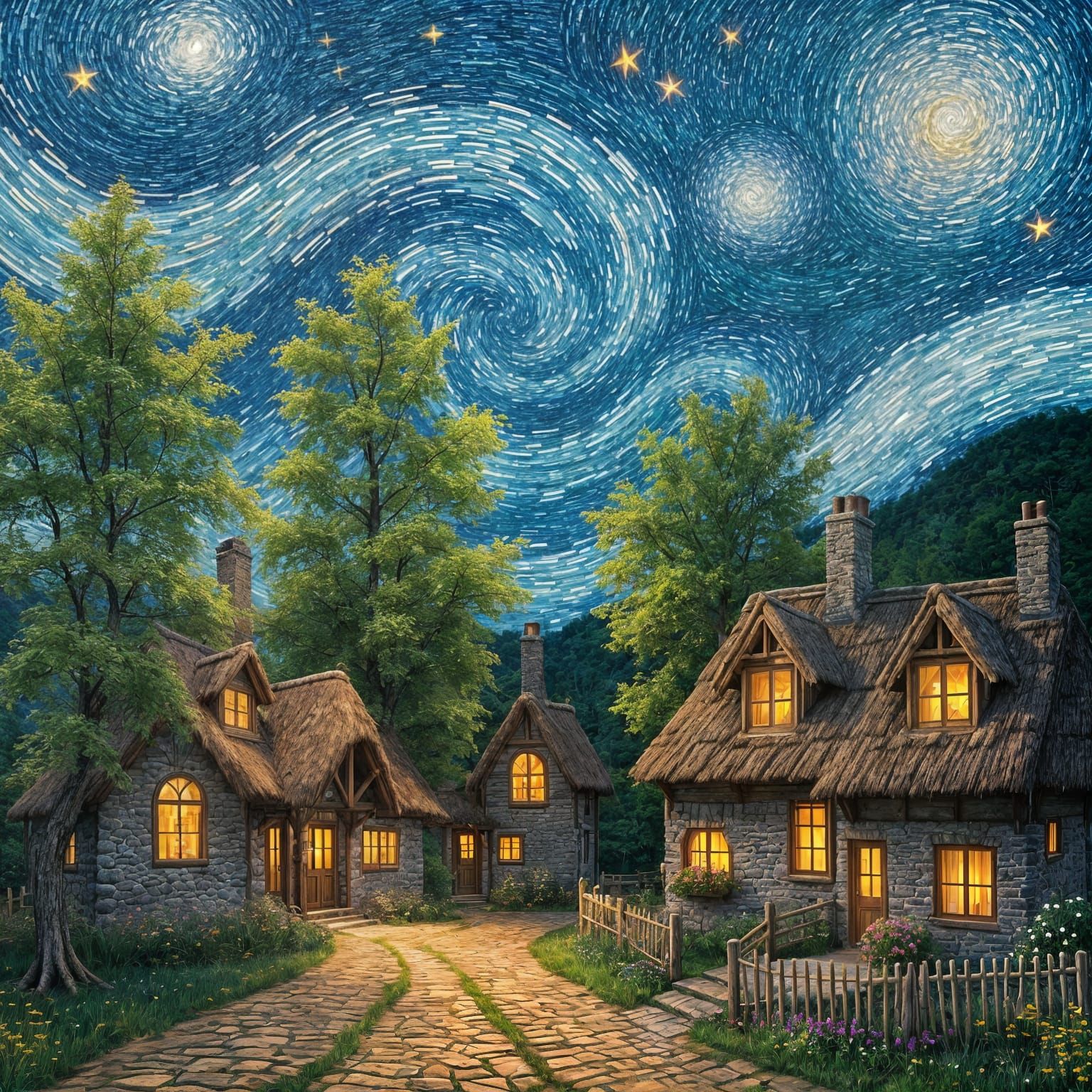 Village at Dusk in Post-Impressionist Style