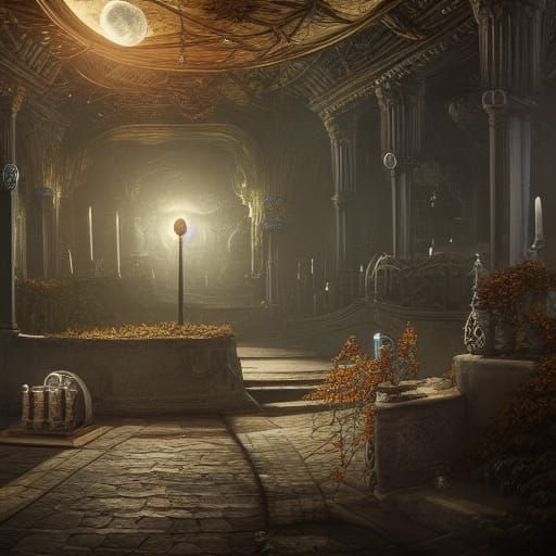 Fantastical Moonlit Apotheke: Detailed Matte Painting