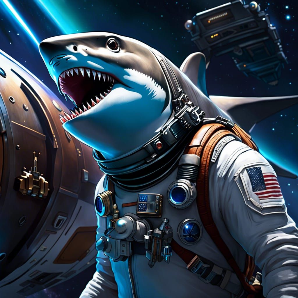 Shark Space Pirate Boards Freighter in Impasto Style