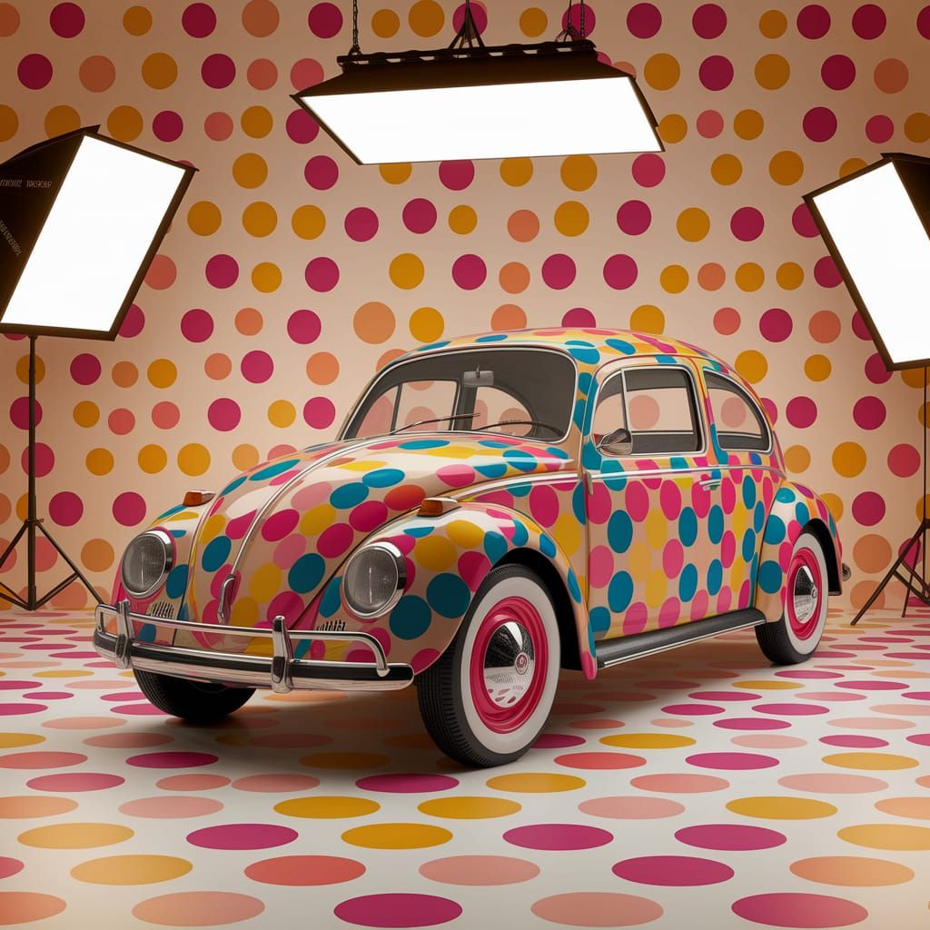 Polka Dot Volkswagen Beetle in Studio Lighting