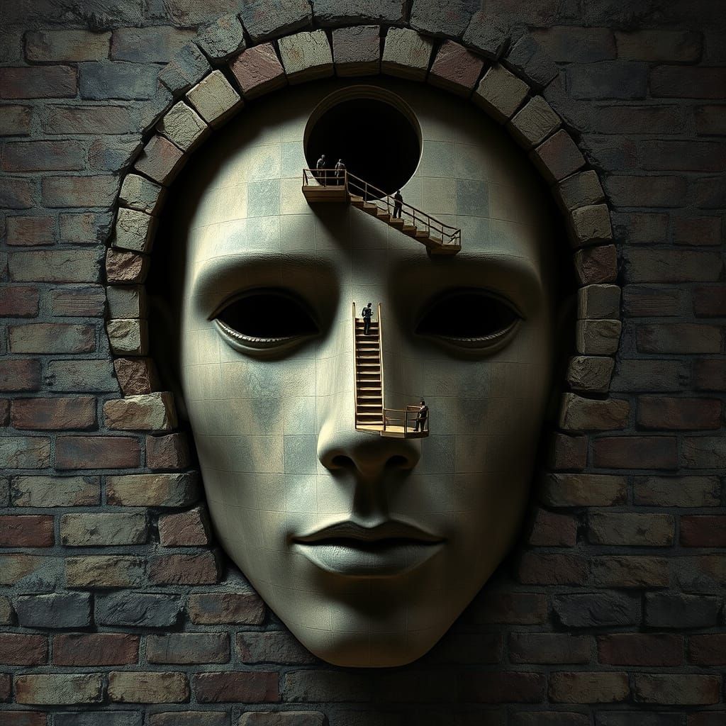 Stone Face Sculpture with Winding Staircase