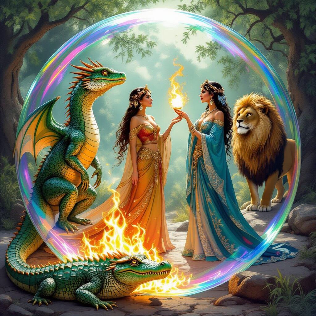 Surreal Lizard, Gazelle Woman, and Lion Crocodile