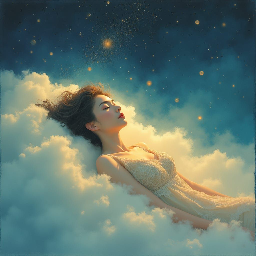 Serene Dreamer Lost in Ethereal Slumber