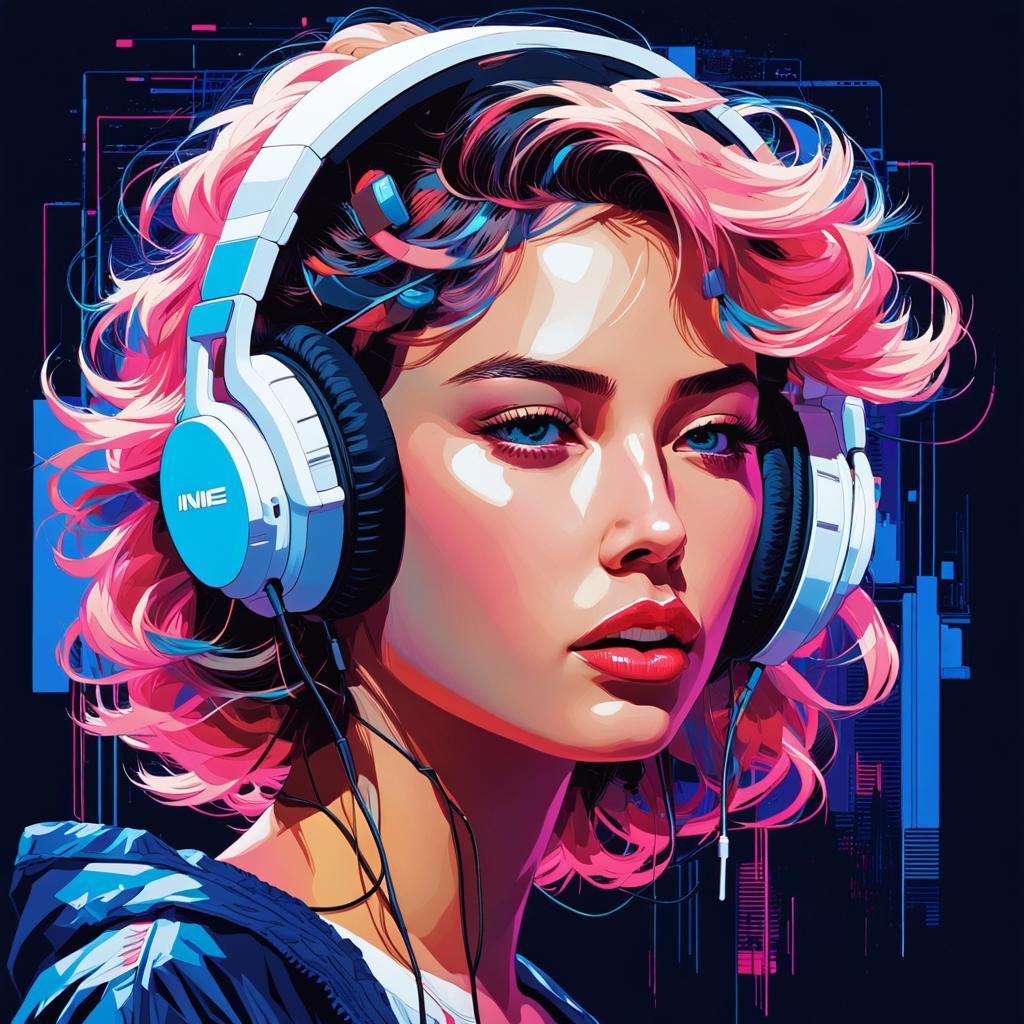 Glitch Art Portrait of Woman with Headphones
