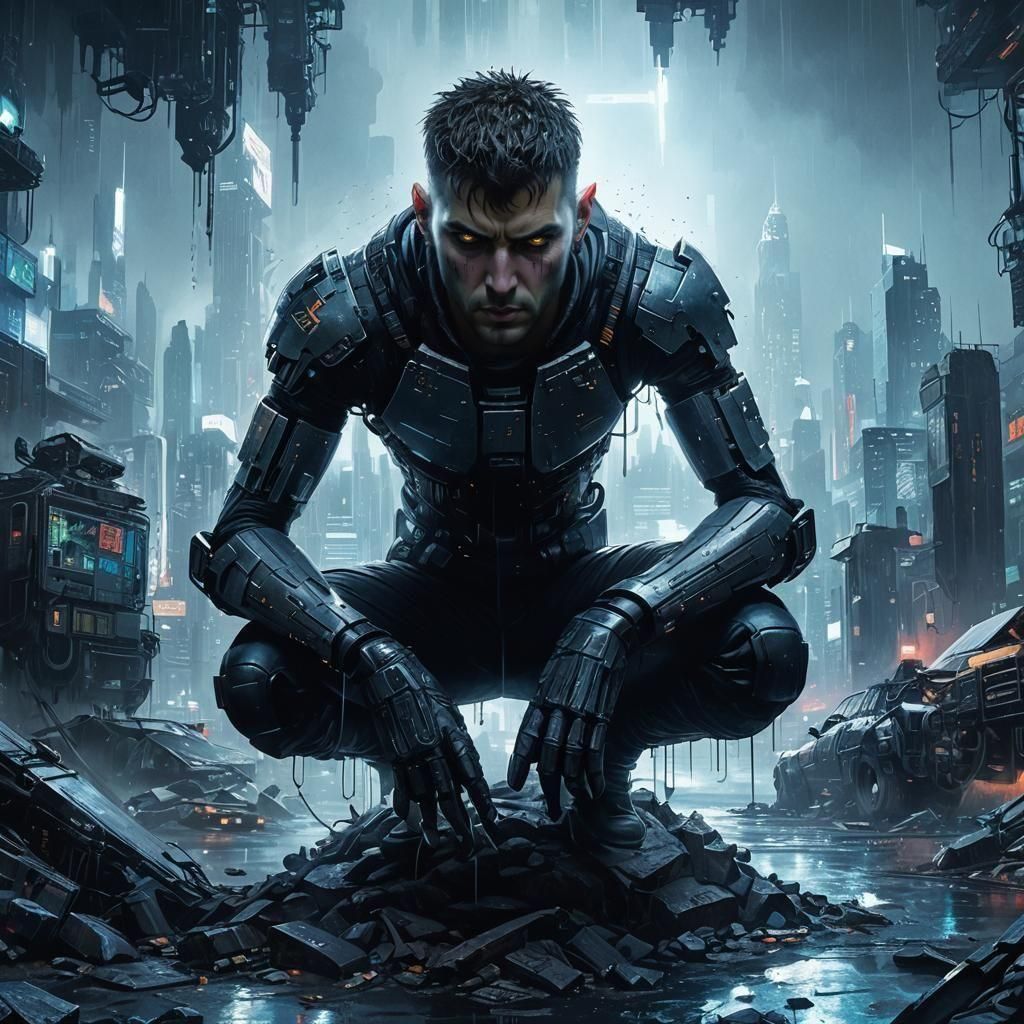 Cyberpunk Cityscape Painting in Blade Runner Style