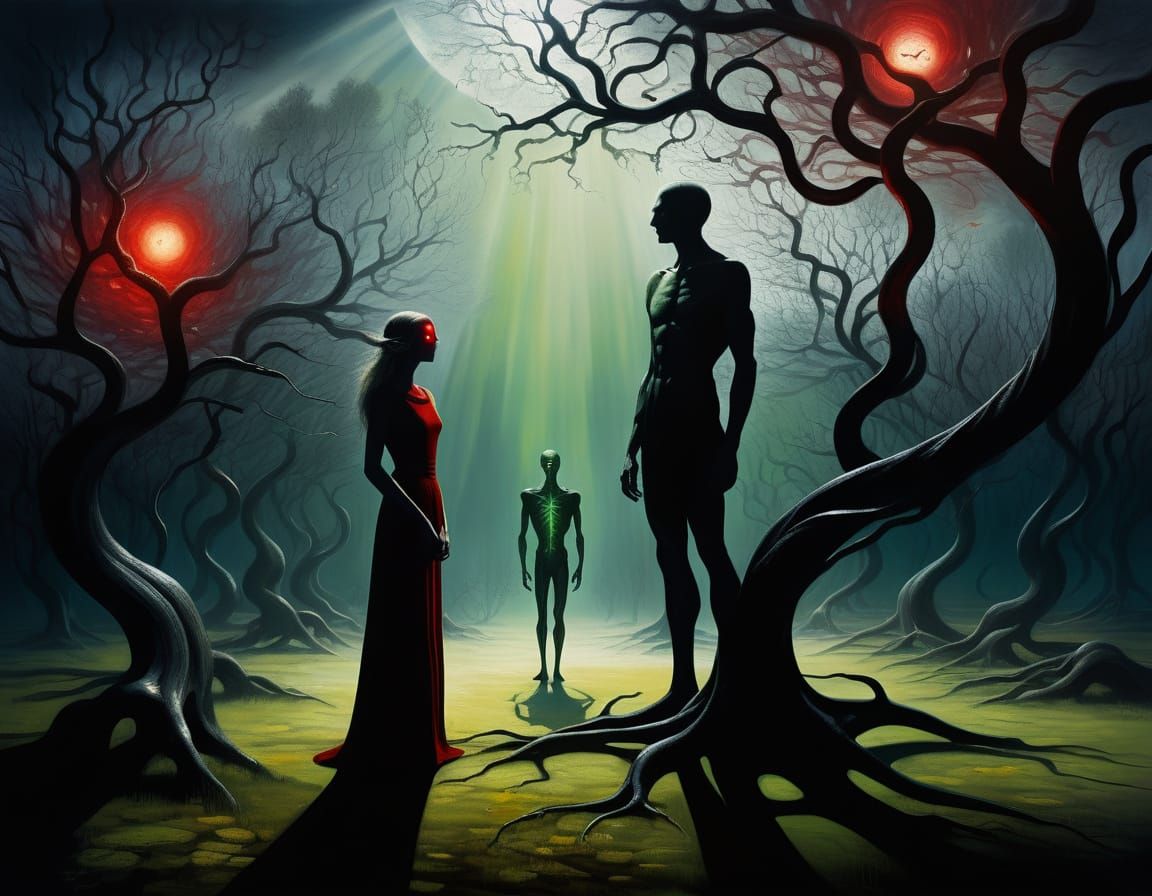 Ethereal Surrealist Masterpiece in High Contrast Black and W...