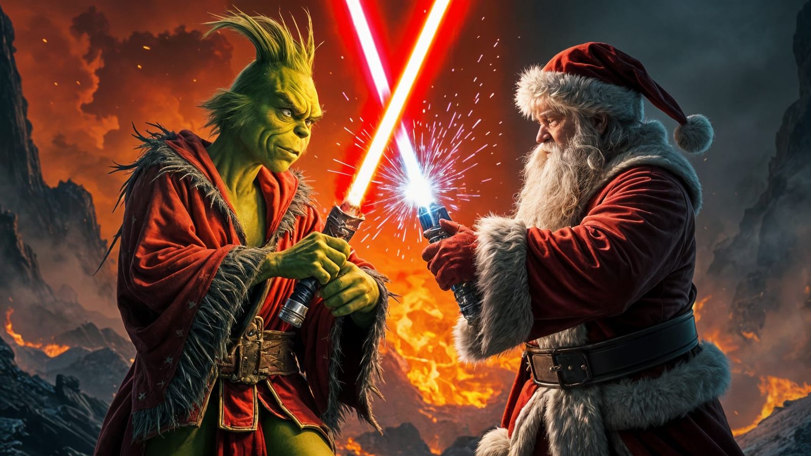 The Grinch and Santa Claus Engage in Epic Lightsaber Duel Am...