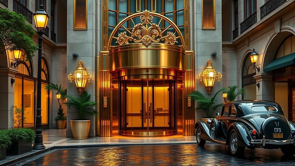 Ornate Art Deco Hotel Entrance in 1920s Style