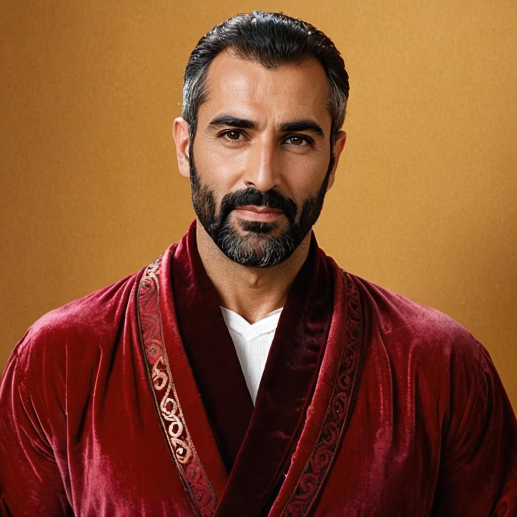 Bearded Hunk in Velvet Bathrobe: Expressionist Impasto Paint...