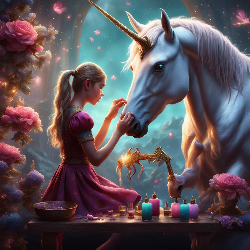 Girl's Unicorn Manicure: Fantasy Concept Art