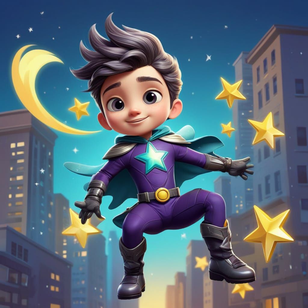 Lumina the Superhero Flies Over the City