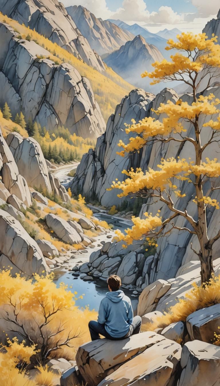 Serene Mountain Meditation in Watercolor Impressionism