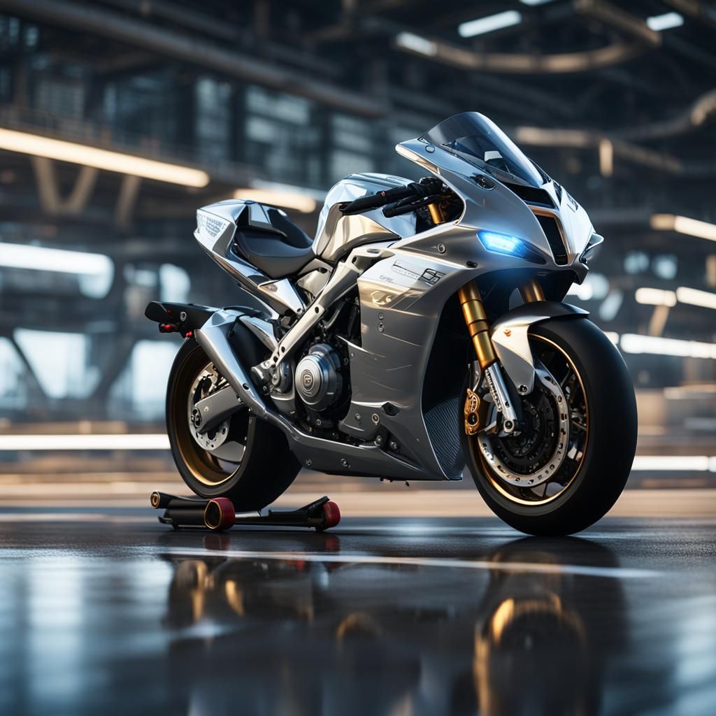 Ultramodern Silver Superbike in 3D Cinematic Style