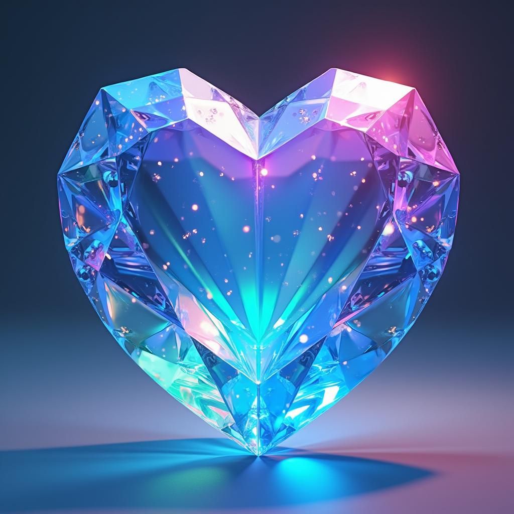 Heart-Shaped Diamond Crystal in 3D Anime Style