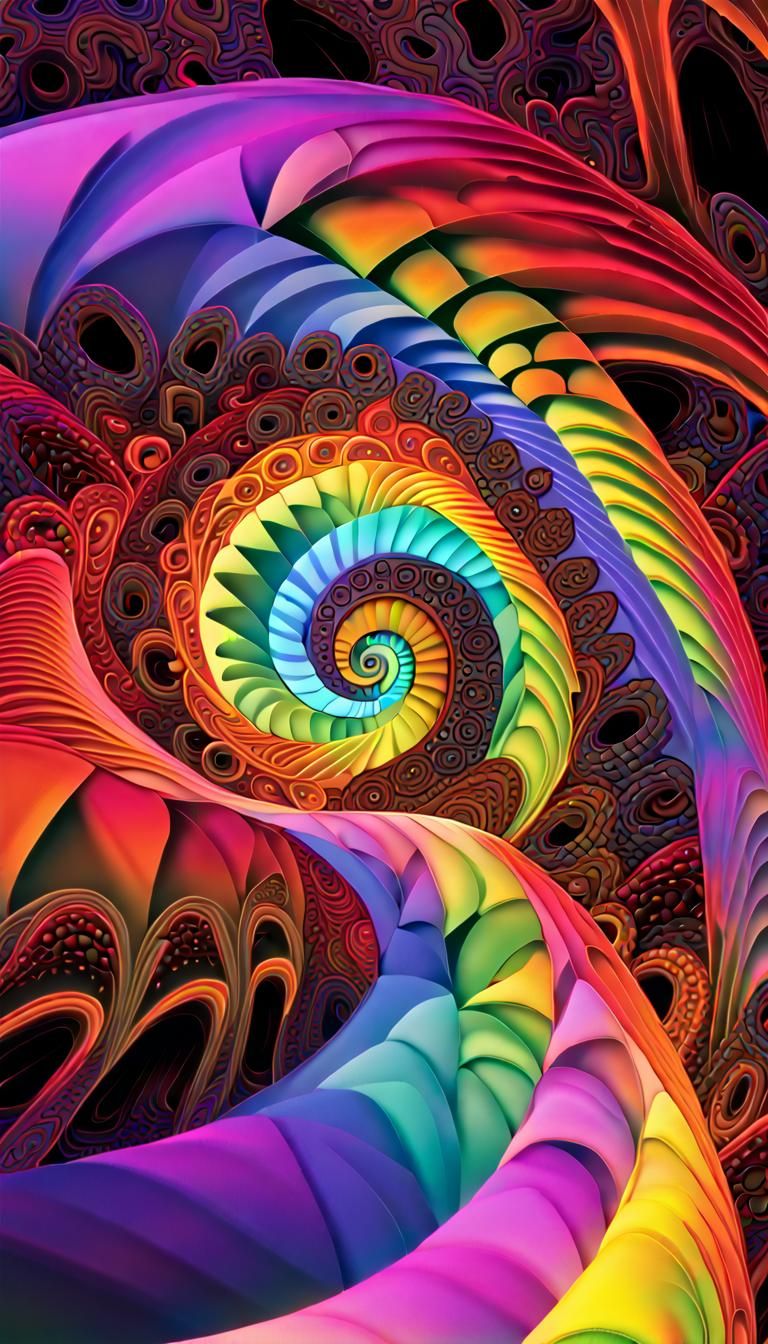 Vast Dark Space with Bright Fractal Spiral in 3D