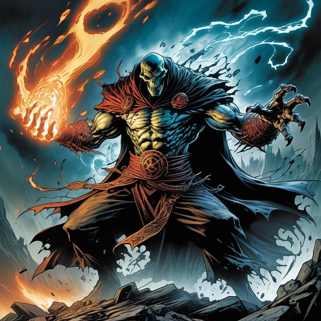 Elemental Mage of Vengeance in Comic Book Style