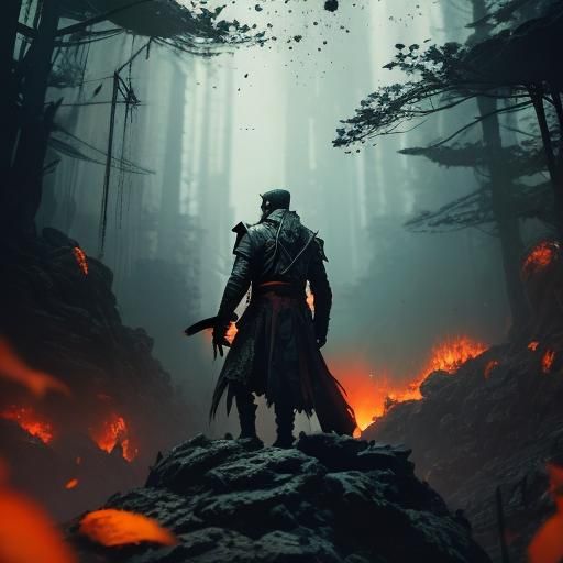 Dark Fantasy Figure on Mountain of Corpses