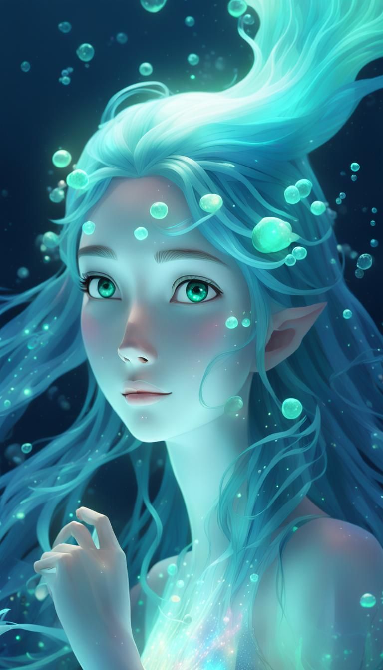 Aqua Mermaid Elf in Gentle Ocean Current