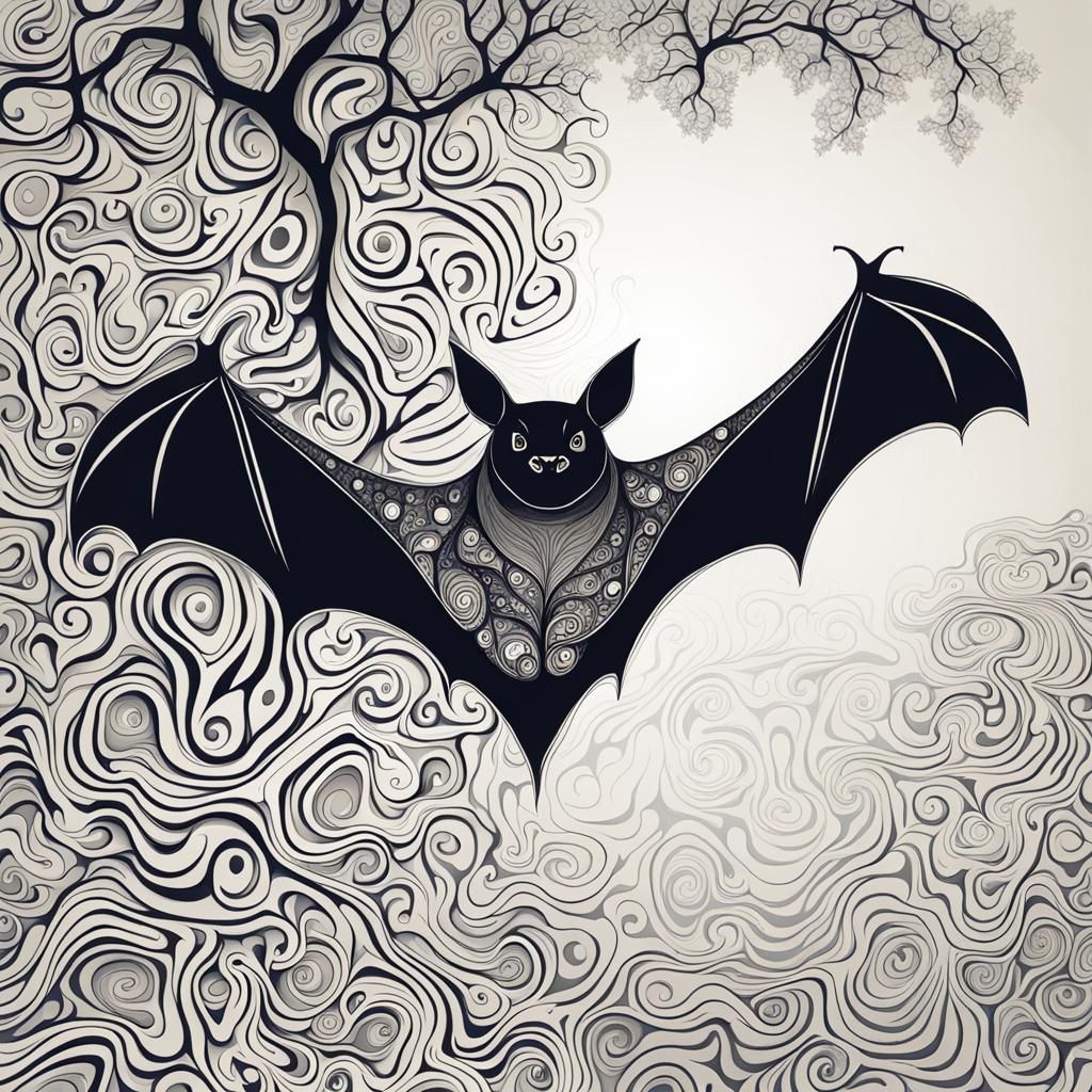 Abstract Bat Hanging Upside Down From Tree