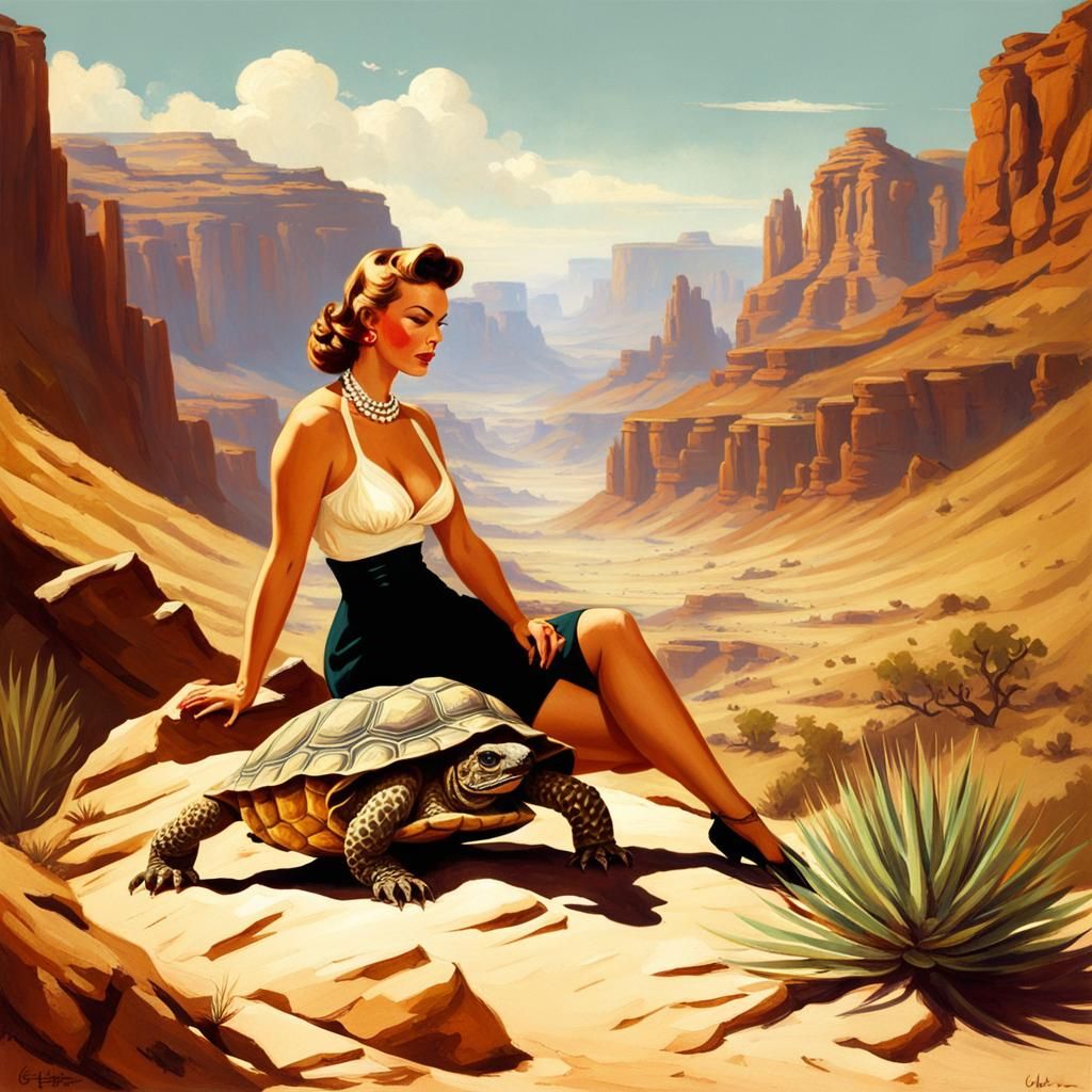Desert Canyon Tortoise in Pin-Up Style