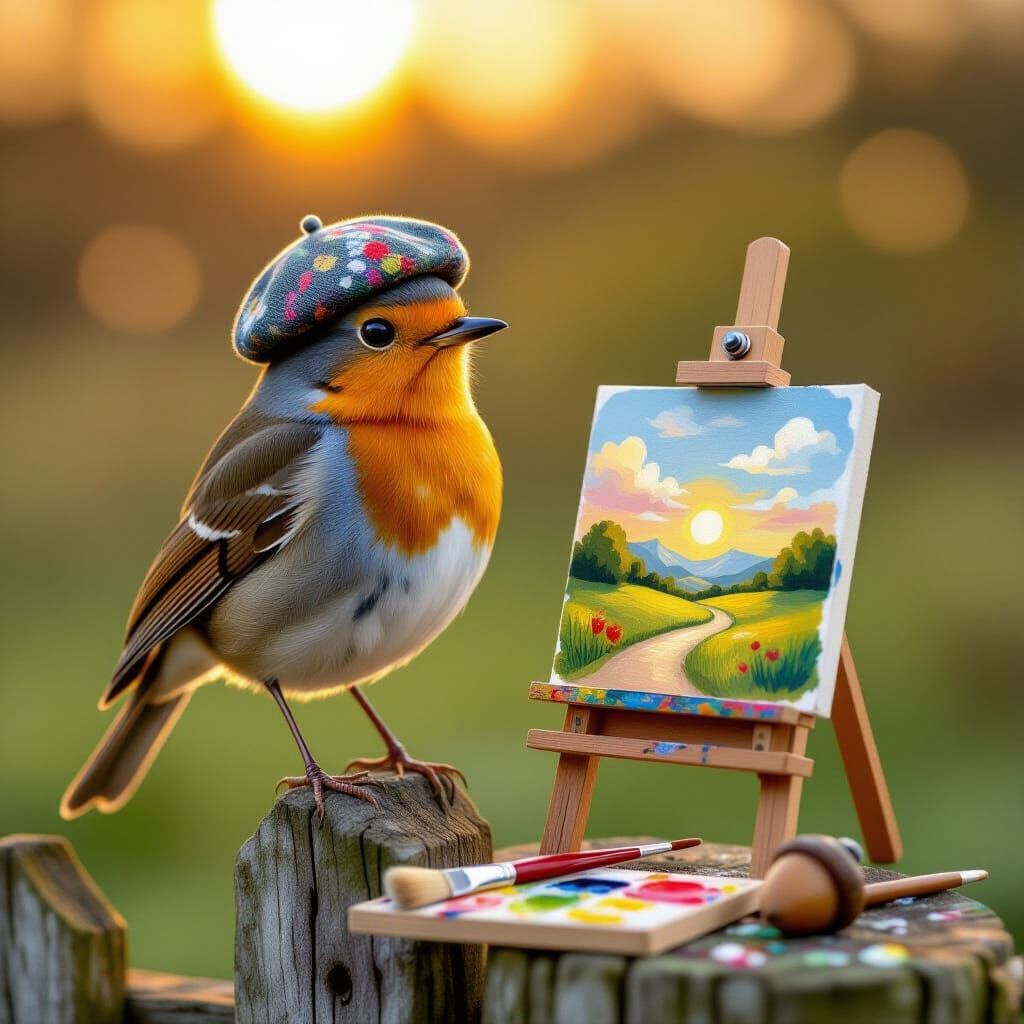Robin the Artist: A Whimsical Gouache Illustration