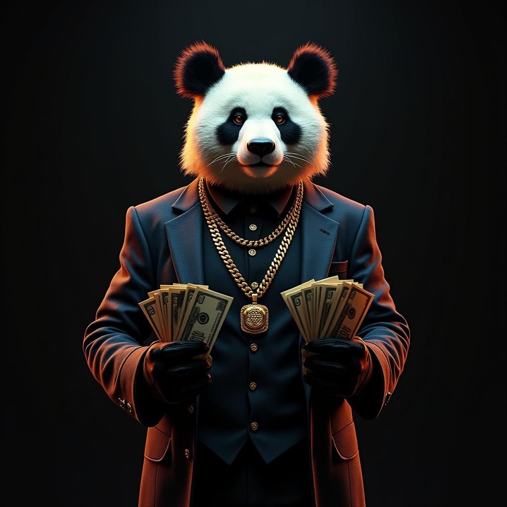 Panda Gangster in Suit with Gold Chains