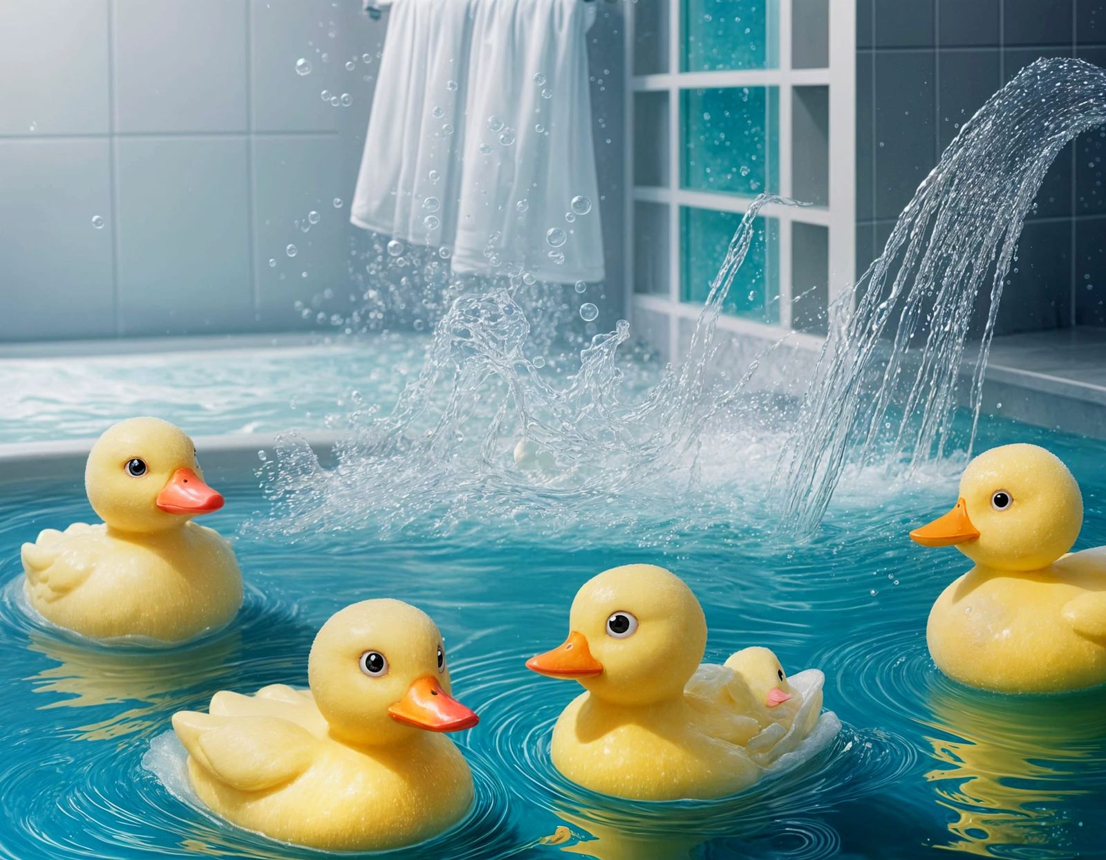 Cute Baby Rubber Duck in a Foamy Soap Bath Scene