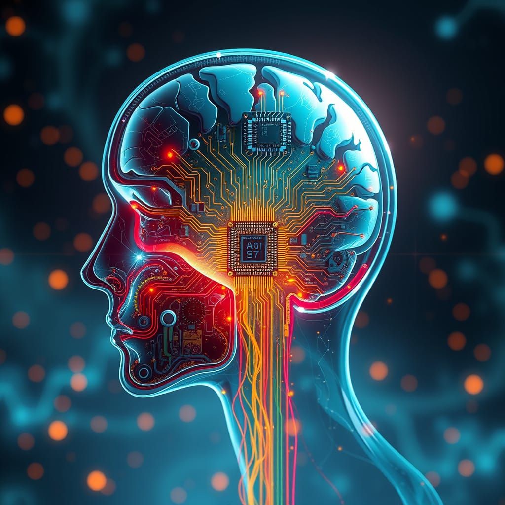 Cybernetic Head: Intricate Circuitry in Cross-Section