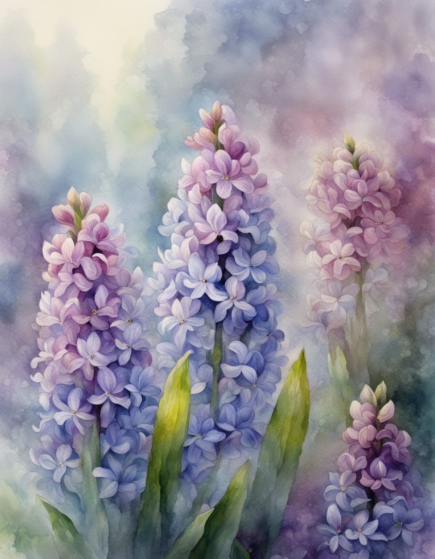 Ethereal Hyacinth Macro Closeup Watercolour and Ink