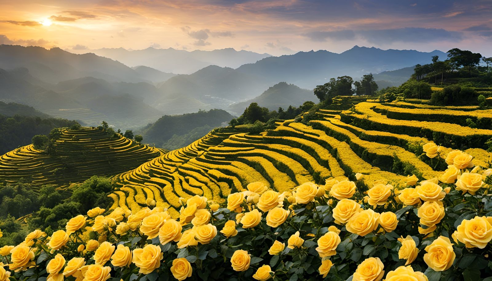 Yellow Roses on Southeast Asian Terraces
