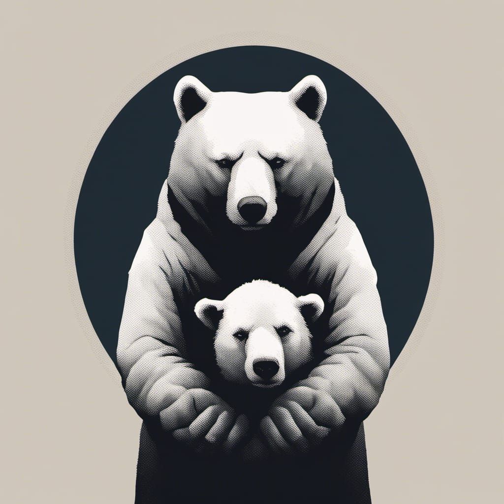 Minimalist Bear Hug Silhouette in Noir Style