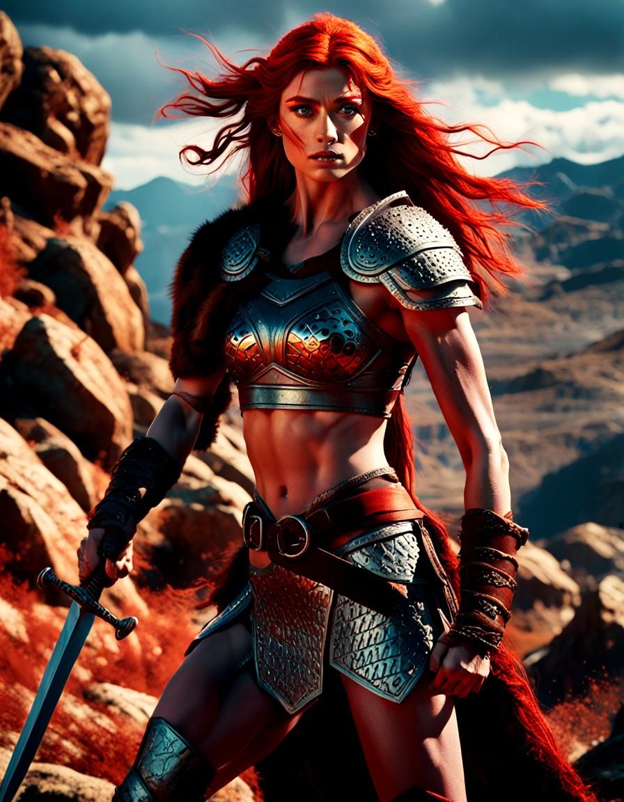 Red Sonja: Fierce Barbarian Warrior in Comic Book Style