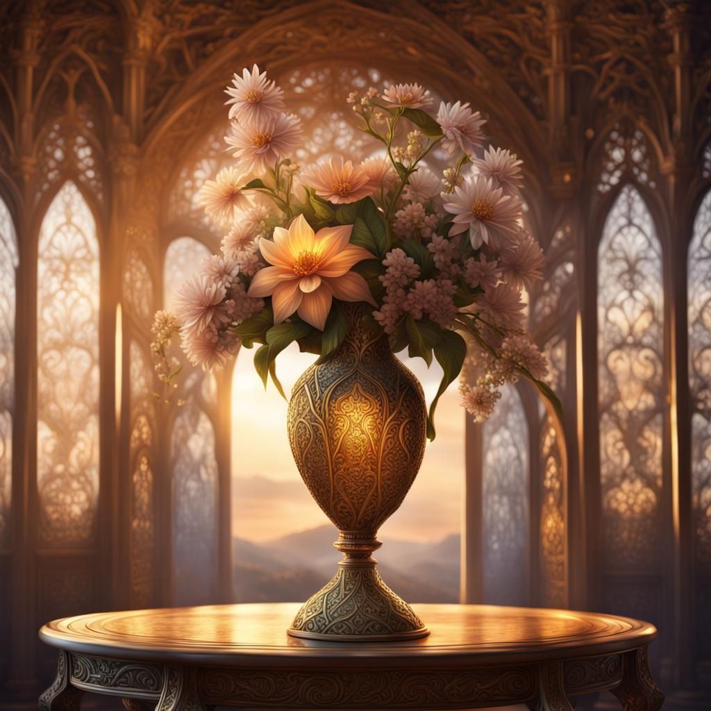 Elven Flowers in Golden Hour: Digital Matte Painting
