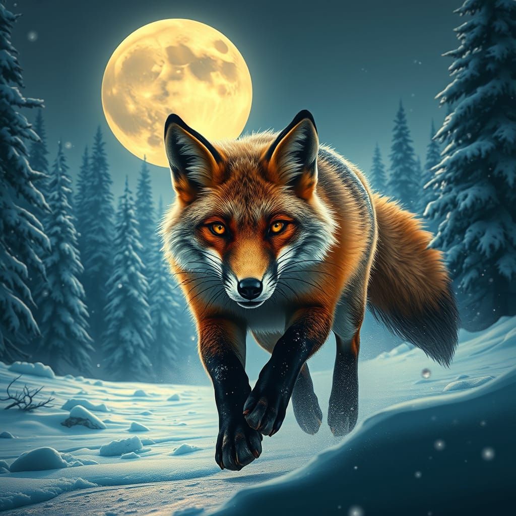 Ethereal Fox Under Full Moon