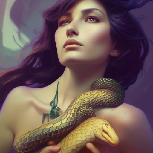Snake Charmer Portrait in Art Nouveau Style