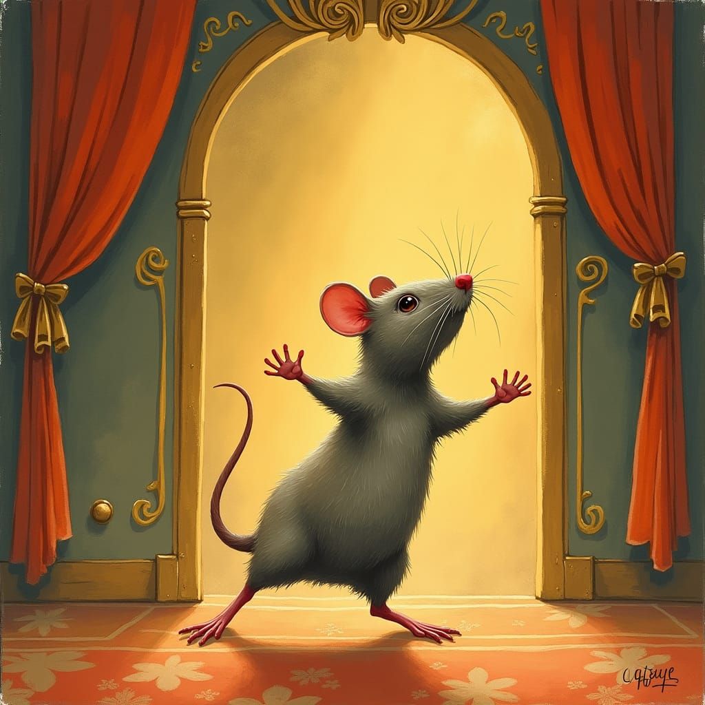 Dancing Rat in Vintage Music Hall Illustration