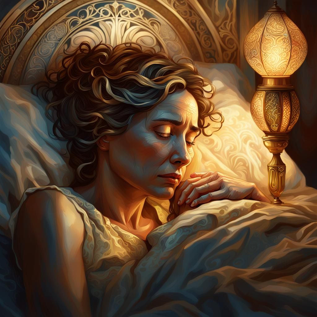 Mourning Woman in Art Nouveau Style Portrait