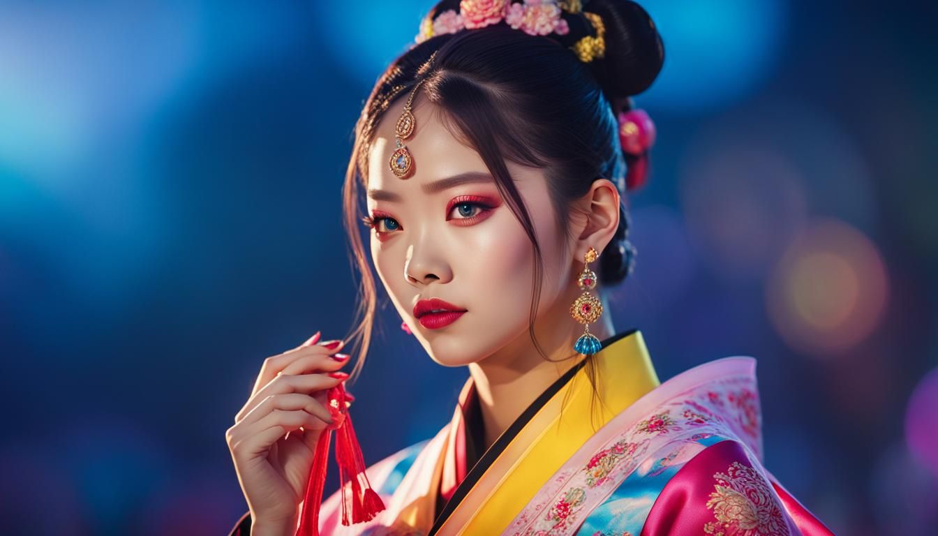 Korean Beauty: Jennie in Hanbok, Oil Painting Style