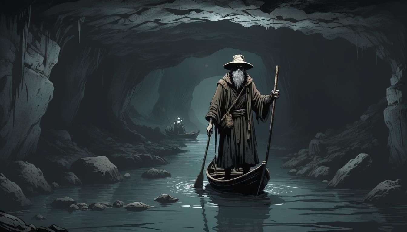 Charon's Underground Journey in a Dark Ink Poster