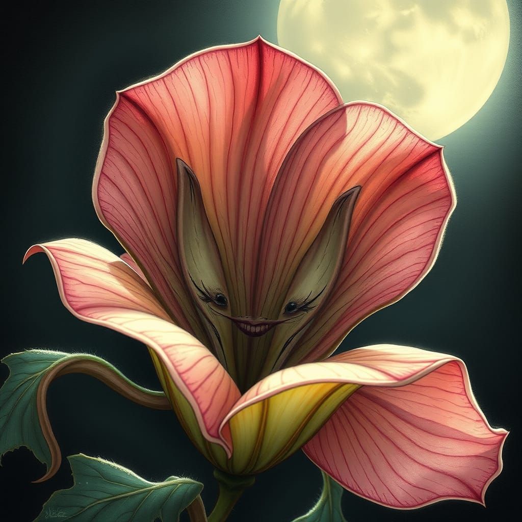 Gothic Floral Bloom Under Full Moon