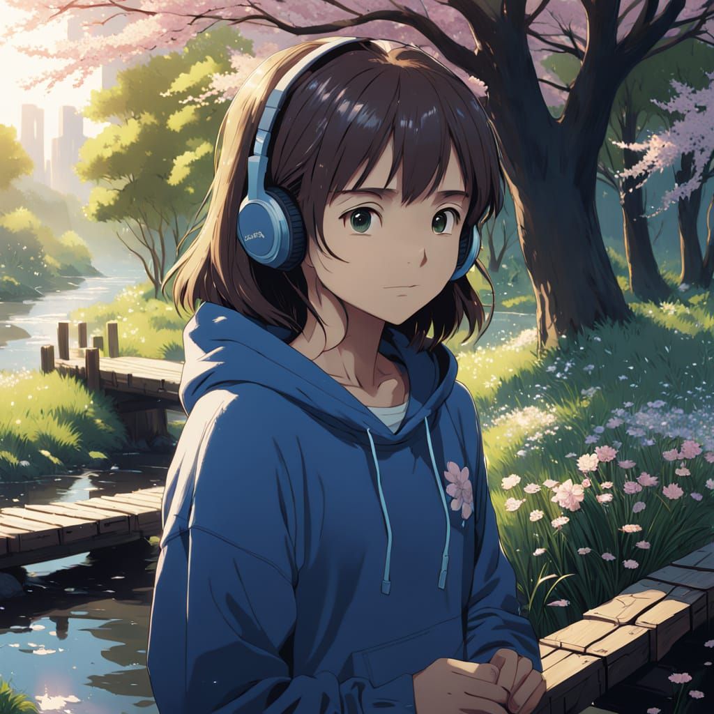 Riverside Spring Scene in Anime Style