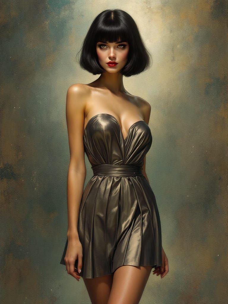 Pin-Up Woman in Metallic Dress, Atmospheric Style