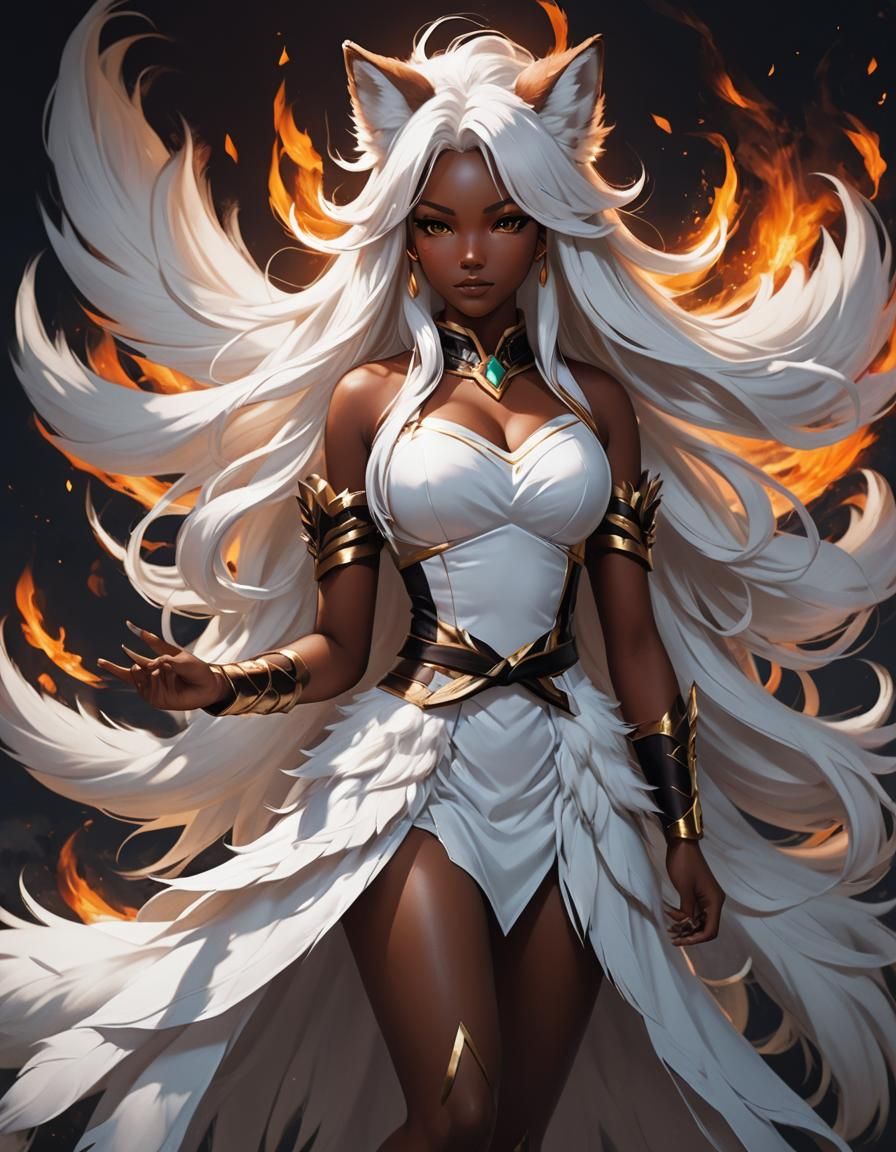 Anime Fox Woman with Nine Tails in 90s Style