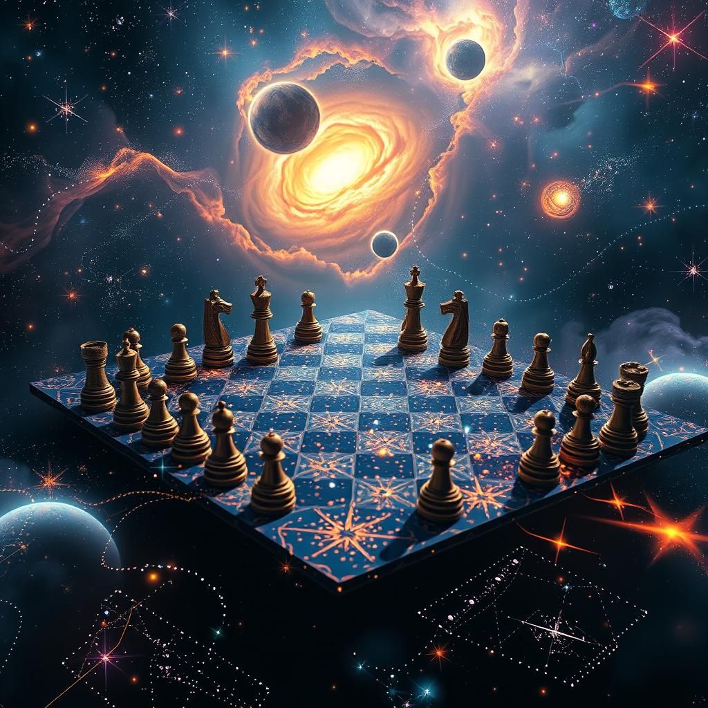 Celestial Chess Board in Space, Digital Matte Painting
