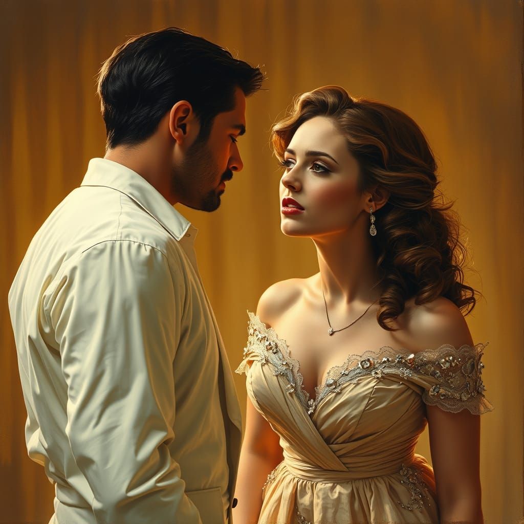 Heartbroken Woman Pleads in Romantic Realism Style