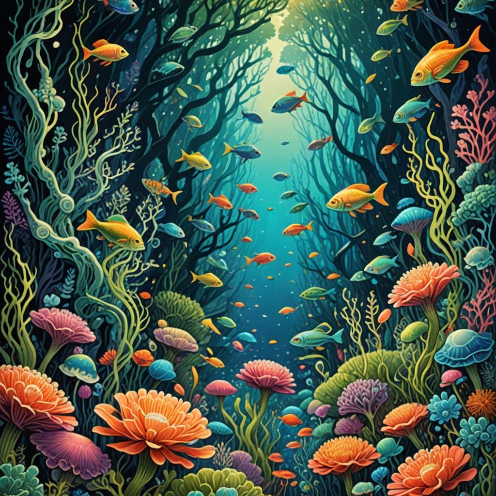 Dreamlike Underwater Blooms in Futuristic Style