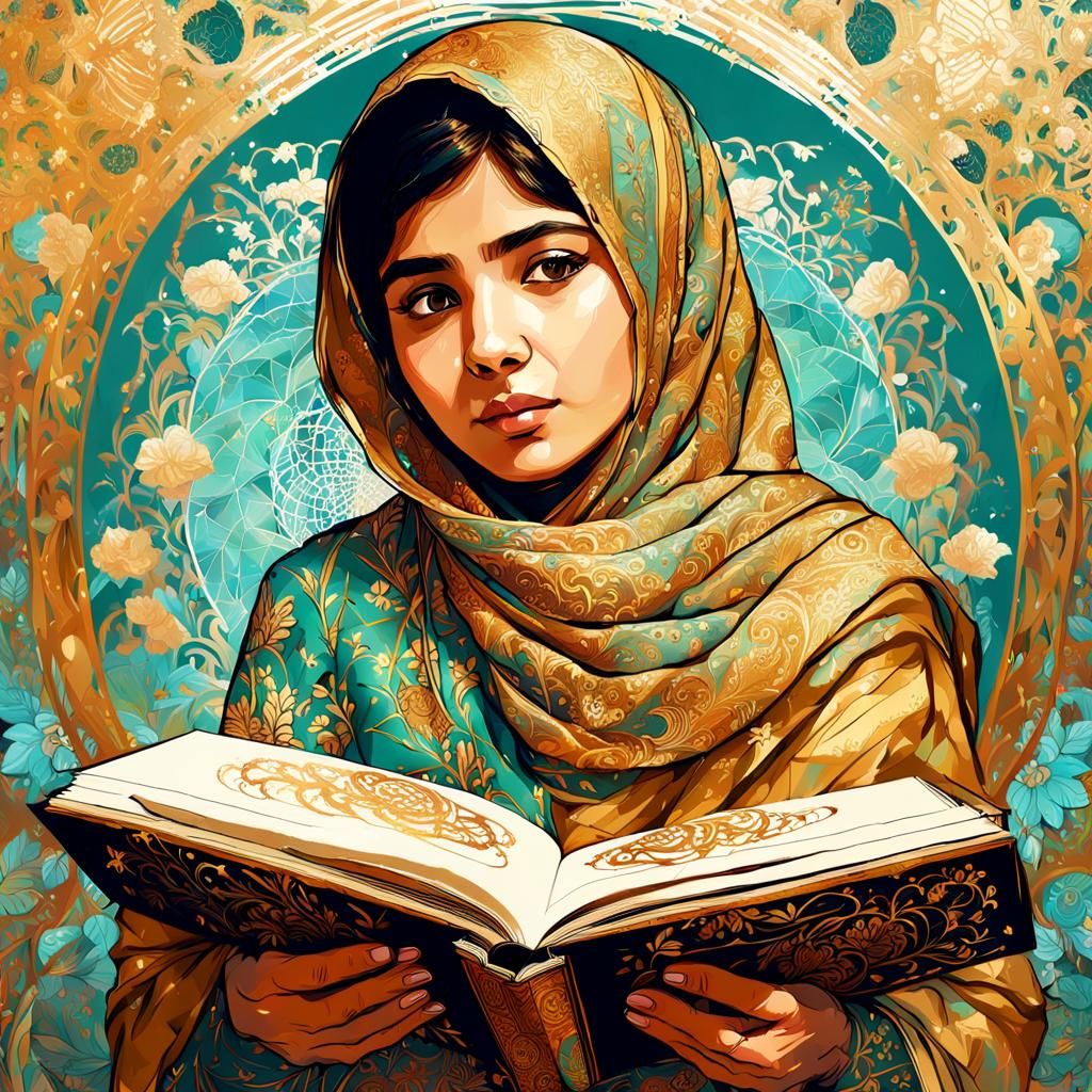 Malala Yousafzai Portrait with Golden Arabesques